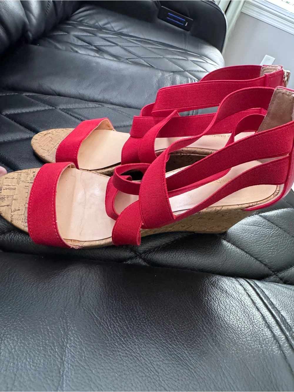 Liz Claiborne Red Strappy Cork-Style Wedge Sandals